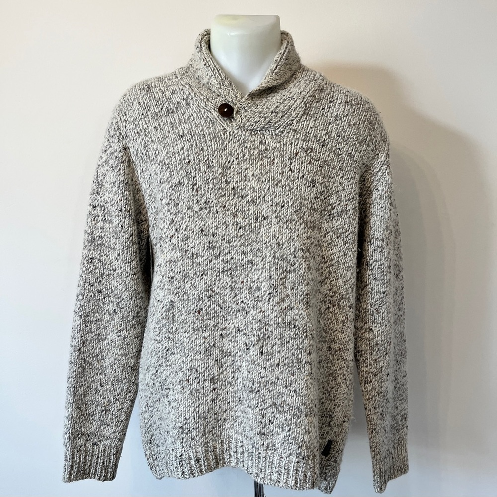 Fisherman Ireland Sweater Knit Merino Alpaca Wool Blend Shawl Collar Button Sz M